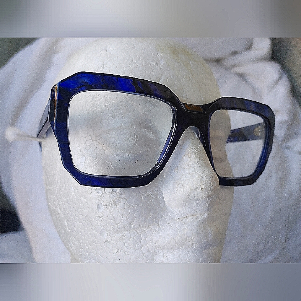 SEE MADE IN FRANCE TOTALLY CLEAR BLUE FRAME ANDY WARHOLISH EYEGLASSES
